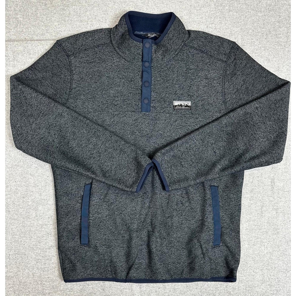 Eddie Bauer Fleece Pullover Mens Medium Gray Quarter Snap T Sweater Hiking